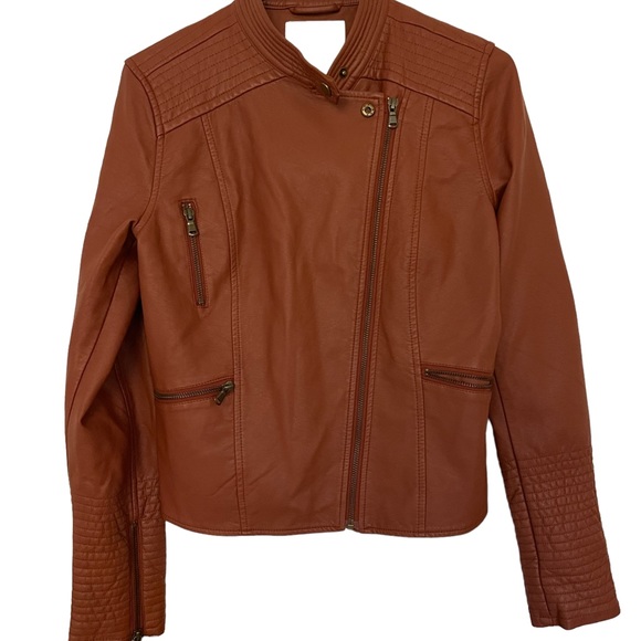 Women’s ETT TWA for Anthropologie Brown faux leather Moto Jacket, Size Small - Picture 2 of 7
